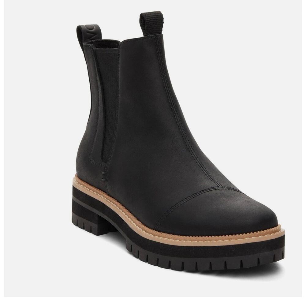 Toms | Size 8 Women's Black Dakota water-resistant Leather Chelsea lug Boots